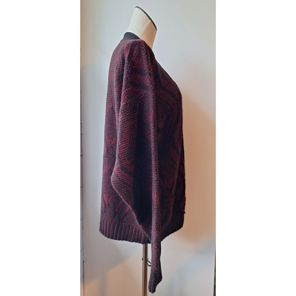 Men's Burgundy & Black Patterned Cardigan Sweater - Picture 4 of 12